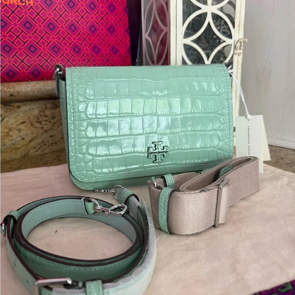 Tory Burch THEA EMBOSSED FLAP CROSSBODY / shoulder in NORTHERN LIGHTS color